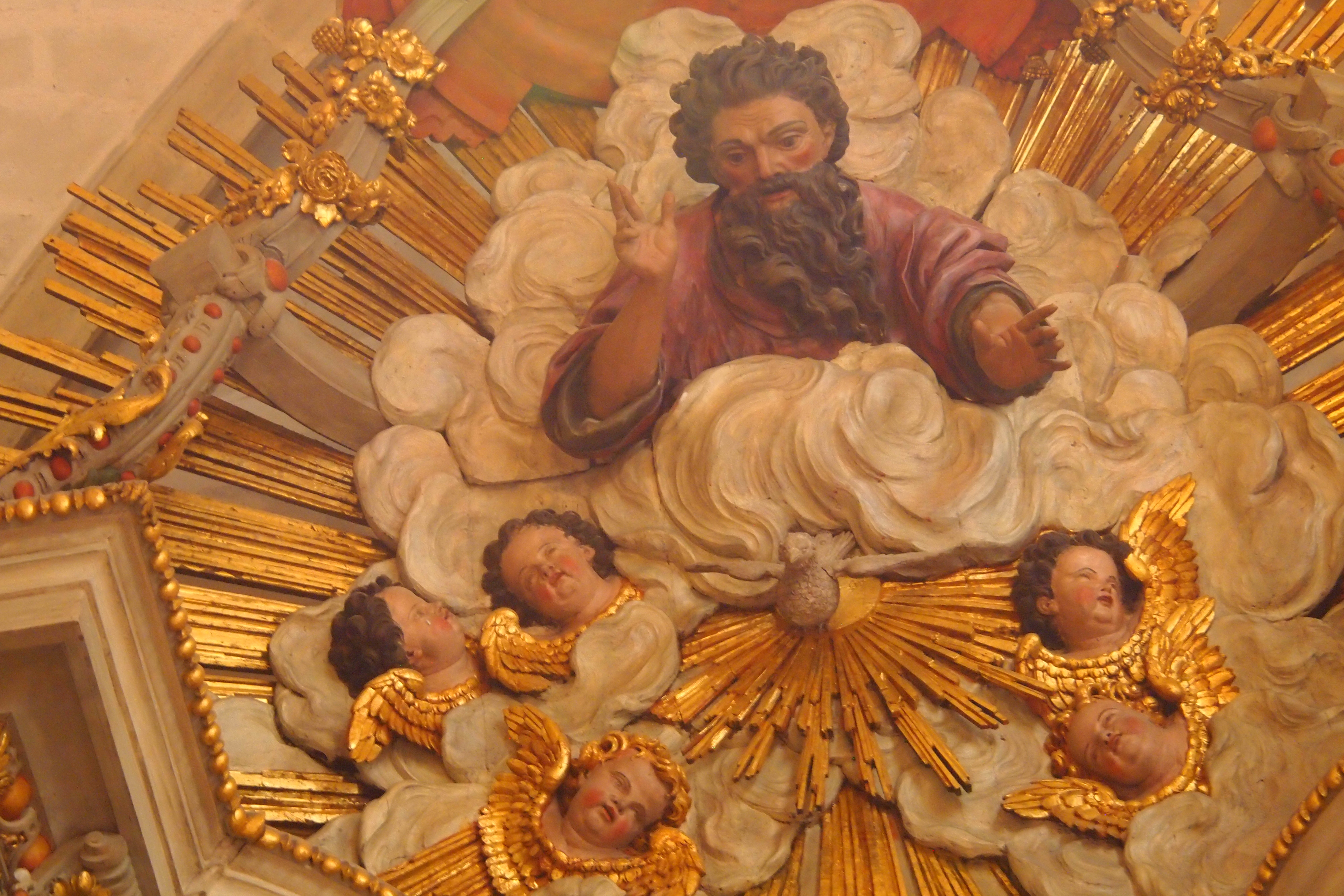 Dieu le Père et la colombe, Esprit Saint, Retable d'Yves Corlay XVII Cathédrale Saint Etienne à SAINT-BREIUC